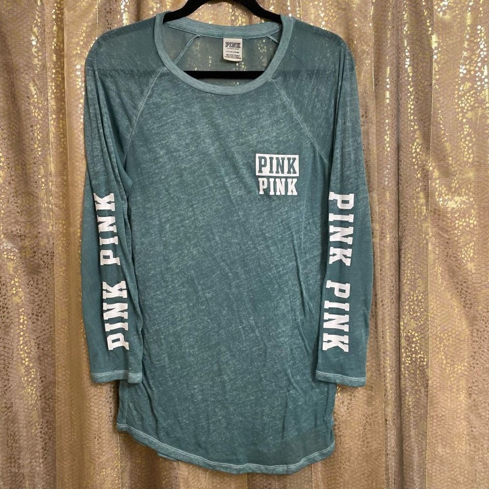 PINK Victorias Secret Blue Green Thin Sheer Long Sleeve Shirt, Oversized S